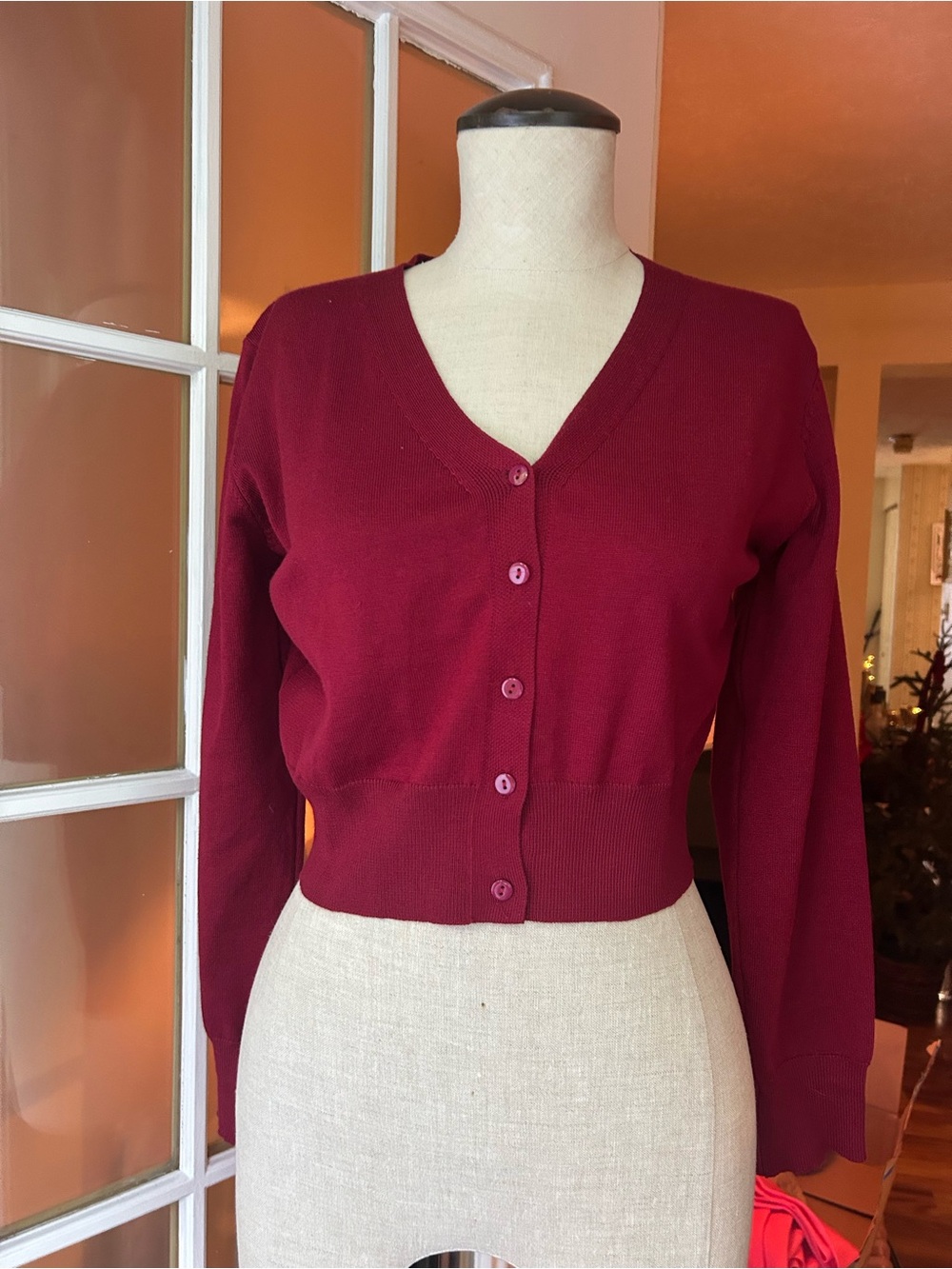 Kate Kasin rich red wine cropped cardigan. Sz. Small